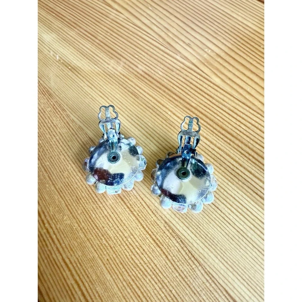 Vintage Faux Seed Pearls & Glass Beaded Japan Clip Earrings - Picture 3 of 3